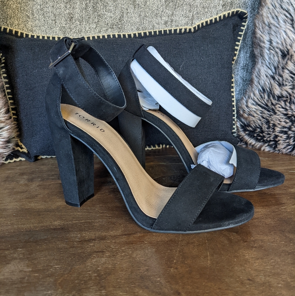 Torrid Black Two Strap Tapered Heels WIDE